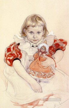 カール・ラーソン Painting - 人形を持つ少女 カール・ラーソン